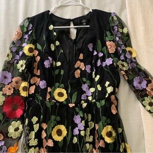 Lulu’s Impressive Blossom Black 3D Floral Embroidered Midi Dress